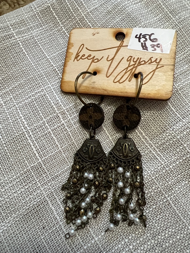 Keep It Gypsy Antique Brass Pearl Tassel Earrings